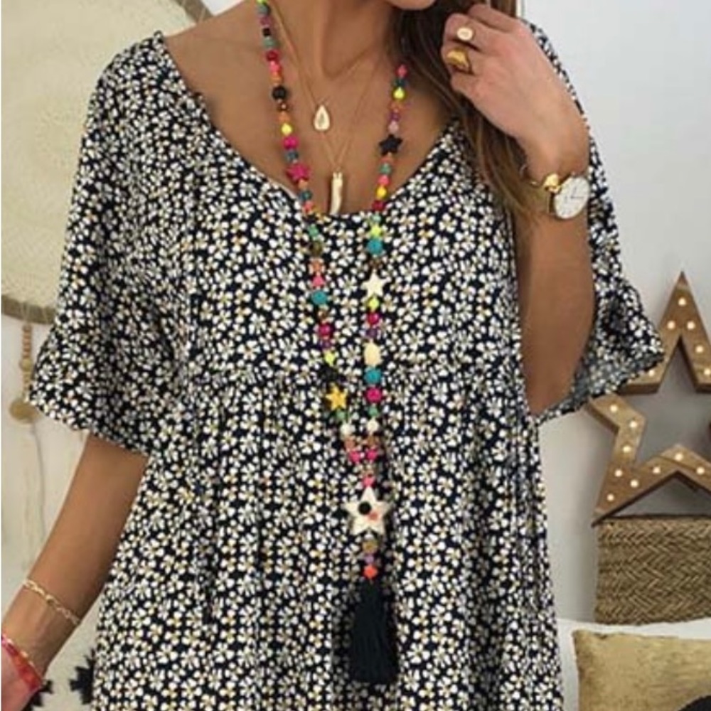Black floral scoop neck dress